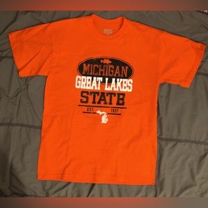 Orange Michigan Great Lakes State T Shirt Fish Mitten Adult M SS